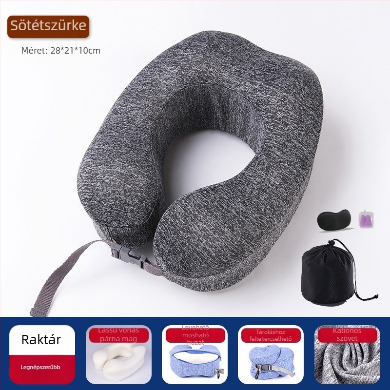 Memóriás habú U-alakú nyakpárna Ice Silk huzattal, utazáshoz