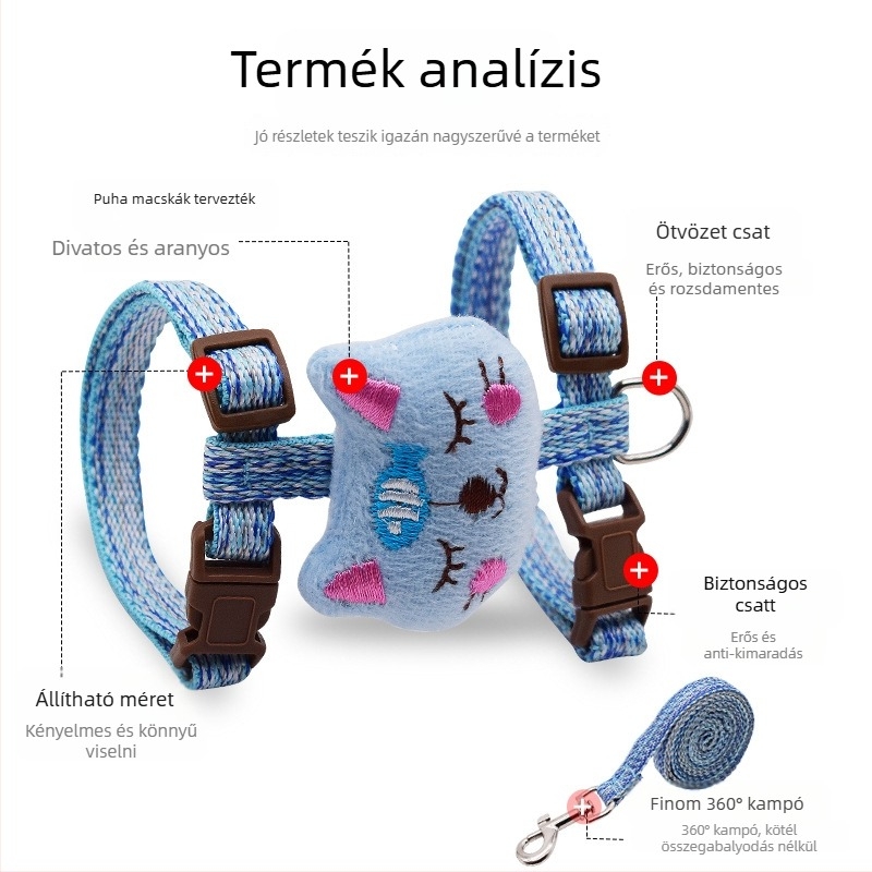 I-alakú len- és pamut macska hám (Anyag: len + pamut; Forma: I-alakú; Kategória: macskahám; Cél: macska; Márka: CHOUGOGO)