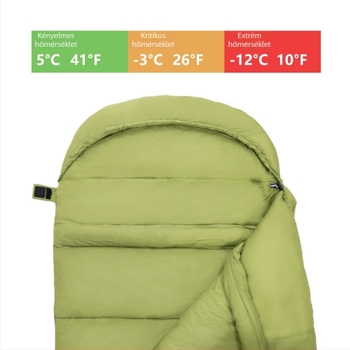 Felnőtt számára készült múmia-stílusú alvózsák téli vízálló hőszigeteléssel, töltet: üreges pamut, bélés: nylon, anyag: nylon, súly: 1,5 kg, ideális kempingezéshez és hegymászáshoz