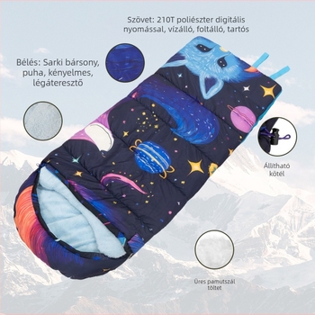 Gyerekeknek szóló kempinges alvózsák üreges pamut töltettel, Arctic fleece bélés, boríték-stílusú dizájn