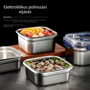 Vastagított rozsdamentes acél élelmiszertároló doboz, szivárgásmentes zárás, mikrohullámú sütő és indukciós tűzhely kompatibilis, hordozható négyzet alakú