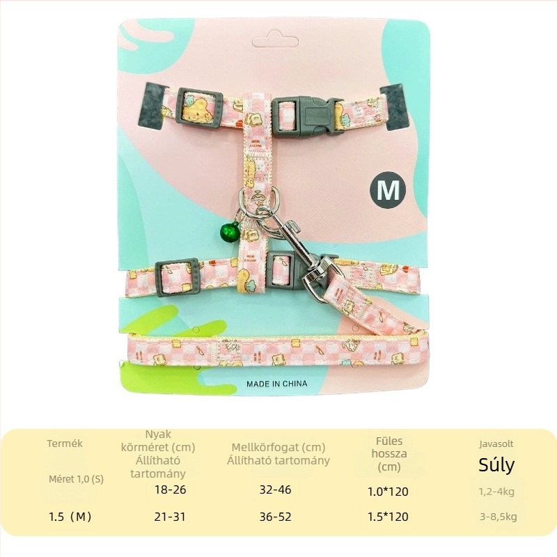 Macska hám pórázzal - állítható mellény-stílus, anyag: textil, márka: Wanjia, macskáknak