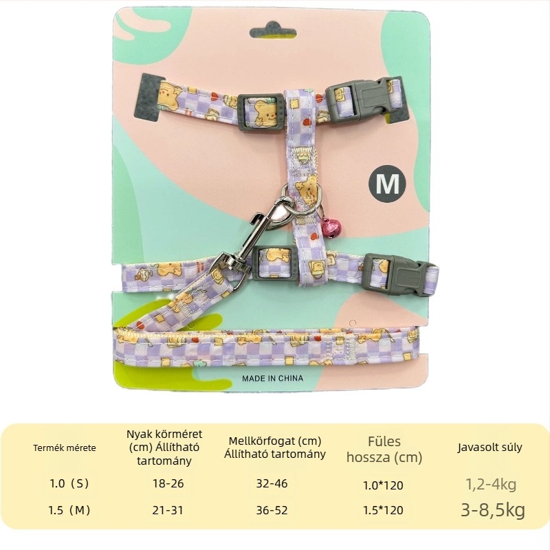 Macska hám pórázzal - állítható mellény-stílus, anyag: textil, márka: Wanjia, macskáknak