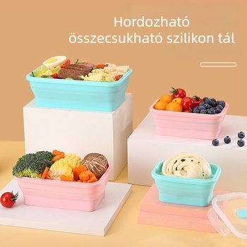 Szilikon összecsukható ebédes doboz, mikrohullámú sütőhöz, kempingezéshez és hűtőben tároláshoz