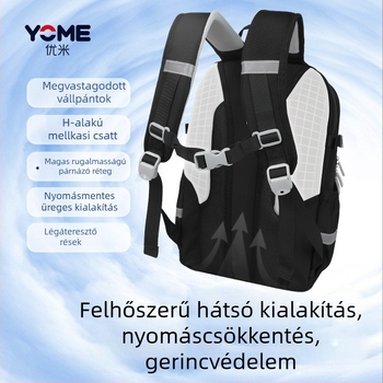 YOME iskolai hátizsák közép- és gimnáziumi diákoknak — lélegző, vízálló, ultra könnyű, gerincvédelem, Oxford-anyag