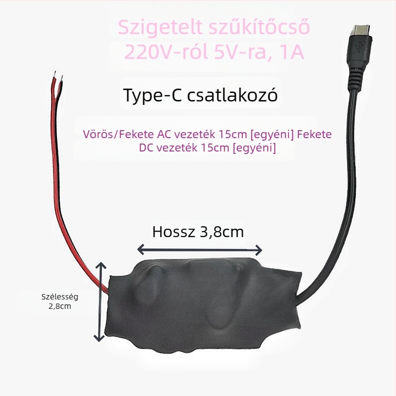 Kamerához való kapcsolóüzemű tápegység, kimenet 5V, 5–10W, bemenet 100–240V AC, 96% hatékonyság, izolált hőszorító cső védelem