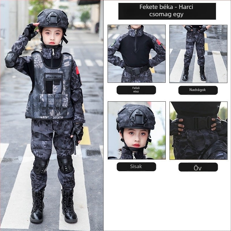 Gyerekeknek szóló kamuflált edzőruha, lélegző pamut‑keverék anyag, uniszex, rövid ujjú, minden évszakban viselhető