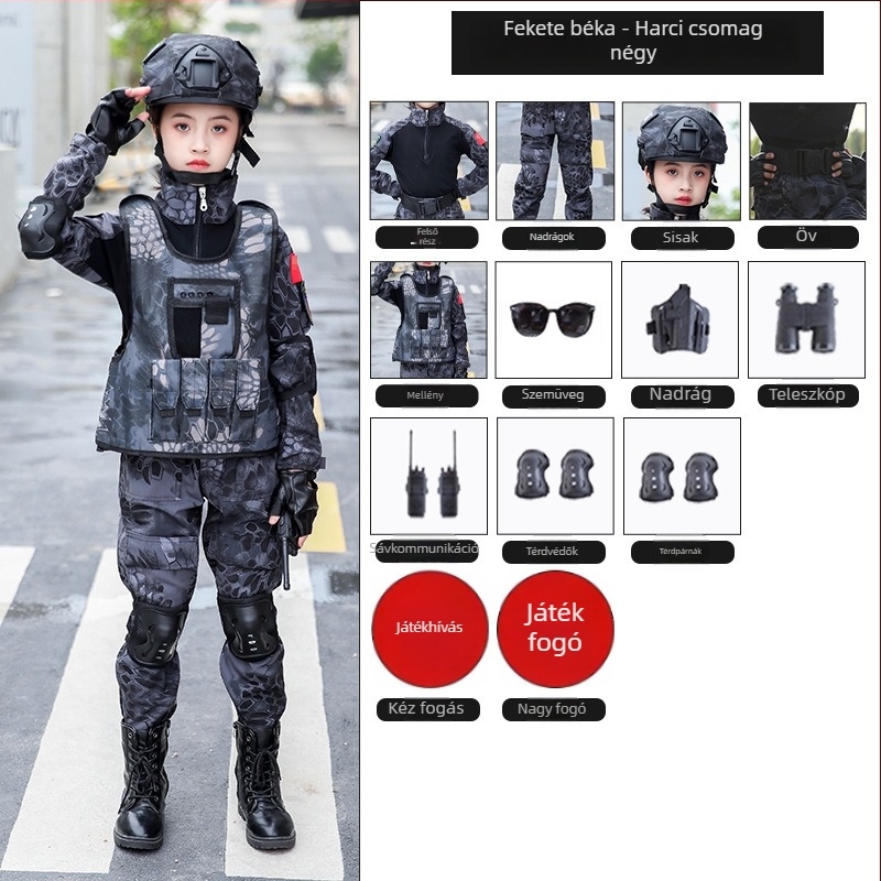 Gyerekeknek szóló kamuflált edzőruha, lélegző pamut‑keverék anyag, uniszex, rövid ujjú, minden évszakban viselhető