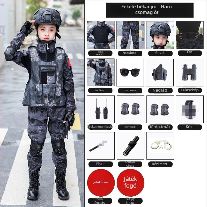 Gyerekeknek szóló kamuflált edzőruha, lélegző pamut‑keverék anyag, uniszex, rövid ujjú, minden évszakban viselhető