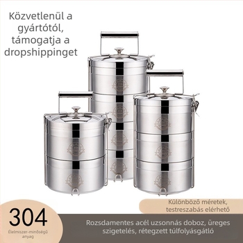 304 rozsdamentes acélból készült vákuum-szigetelt, többrétegű ebédes doboz kültéri piknikekhez, zárt tartály dupla rétegű hordozó kosárral