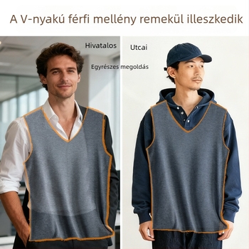 Férfi melegítő mellény gyapjúból és valódi selyemből, testhez álló velúrhatású mellény, fleece-béléssel ellátott alapszövet, V-nyakú felső, vastag tevehullámos gyapjú alsóruha