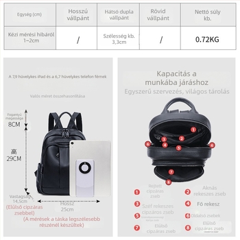 Valódi bőr női hátizsák városi mindennapokra - városi minimalist stílus, nagy kapacitás (Anyag: Bőr; Nyitás: Cipzár; Belső zsebek: cipzárral zseb, telefon zseb, ID zseb)