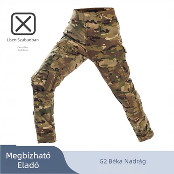 G2 Frog Pants Uniszex Kamuflált Taktikai Nadrág Beépített Térdvédőkkel, Pamut‑Keverék Anyag, Légáteresztő, Vízálló, UV Védelem, Minden Évszakban