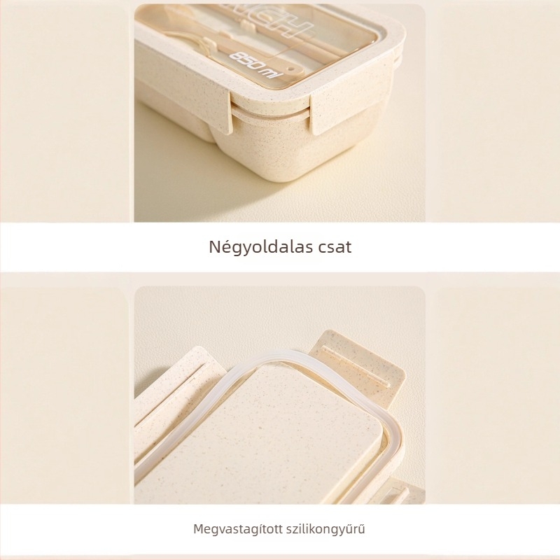 Búzaszalmából készült ebéddoboz japán stílusú, 850 ml, négyzet alakú, mikrózható