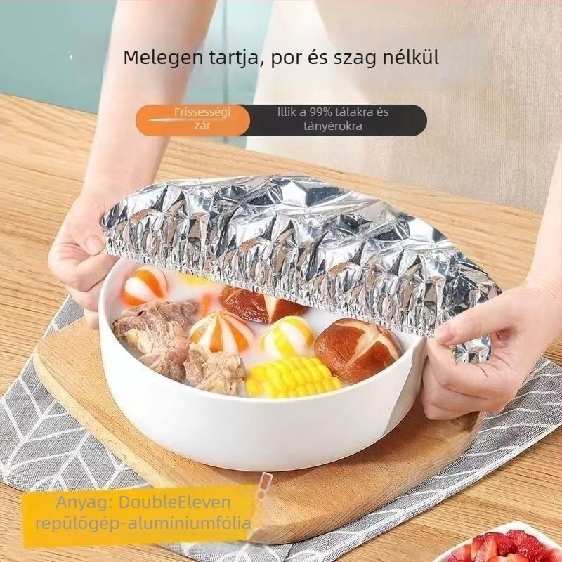 Kerek alakú szigetelő fedél alumíniumfóliából ebédes dobozhoz, melegen tartja az ételt, mikrohullámú sütőben használható, többfunkciós.