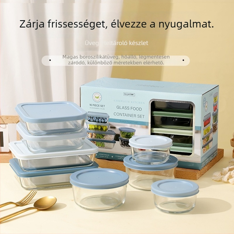 Hőálló bóroszilikát üveg ebédes doboz készlet, mikrohullámú sütőben használható, téglalap alakú, több darabos, logó testreszabható