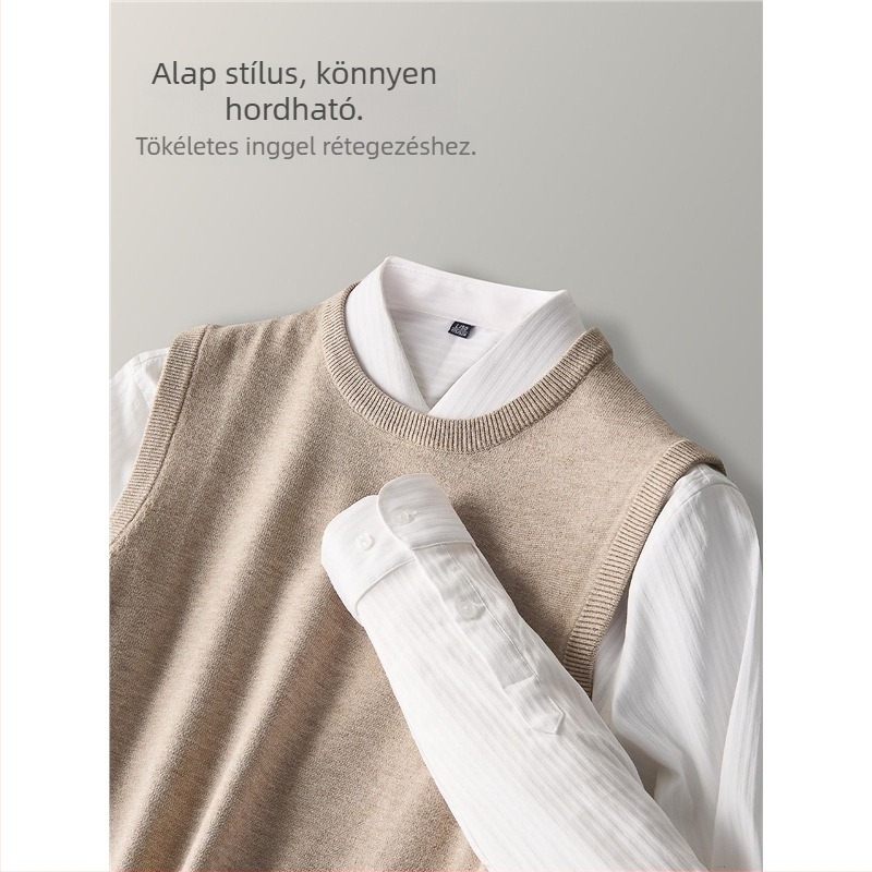 Férfi kötött ujjatlan mellény, téli meleg, karcsúsított szabás, kerek nyakú