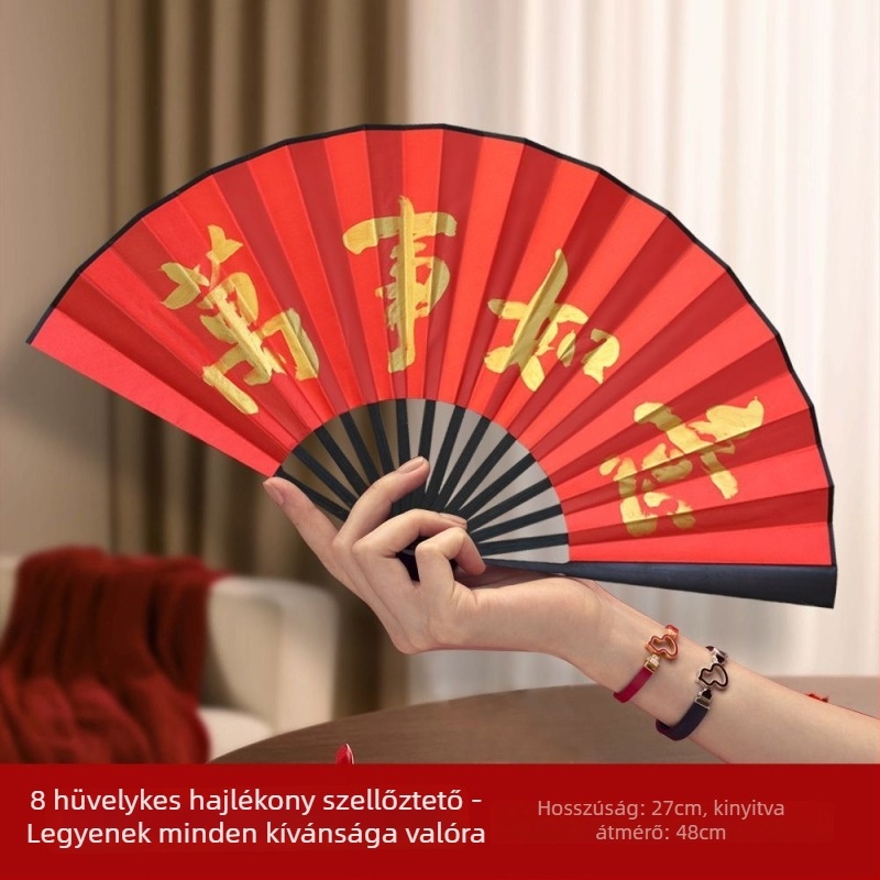 Év Lovának hajtogatható ventilátor rekvizit – fotózáshoz Újévhez, acél, animációs stílus, helyszíni dekoráció
