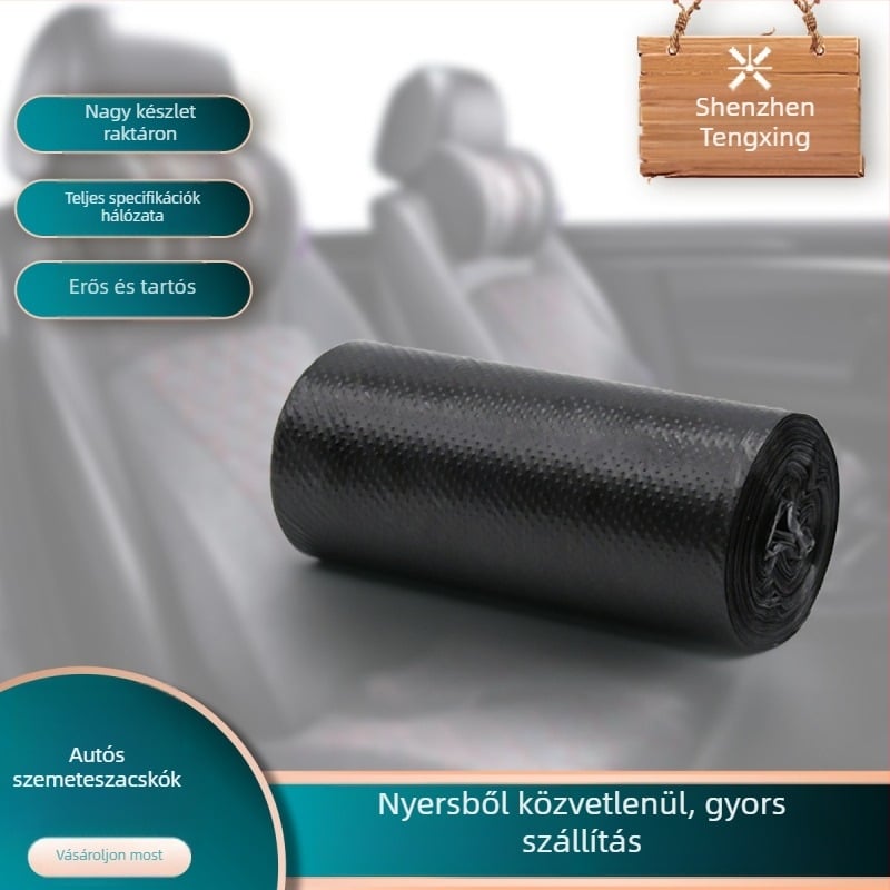 PE szemeteszsákok, görgős kialakítású, egyszer használatos, autó- és otthoni használatra, vastagított, 50 darab