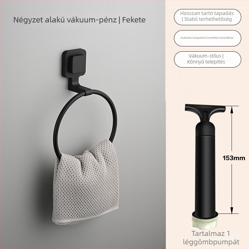 Fali törölközőgyűrű szívócsészével, falra szerelhető, fúrás nélkül, rozsdamentes acél + ABS + műanyag