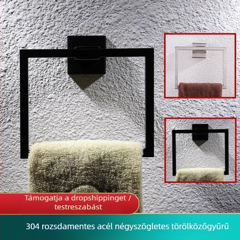 304 rozsdamentes acél négyszögletes törölközőgyűrű, perforált falra szerelhető, polírozott felület, teherbírás 5 kg, kész privát címkézésre