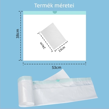 Vészhelyzeti urinazsák nedvszívó párnával, hordozható kültéri vécé, PE anyag, húzózsinóros zárás, nagy felszívókapacitás; zacskó 53×38 cm, párna 24×13 cm (1200 ml)