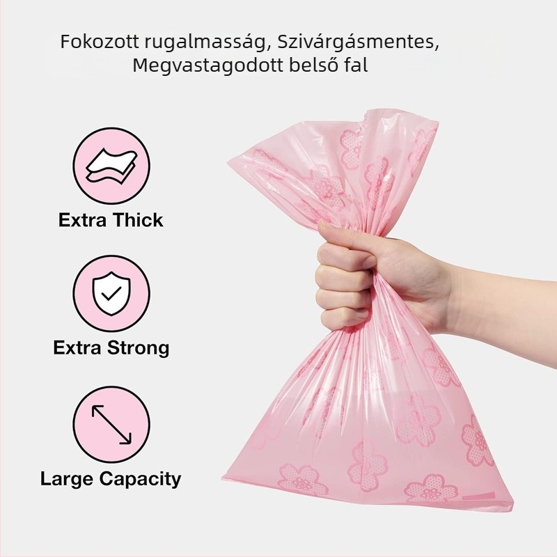Állati ürülék zacskó – lebomló, hordozható; stílus: sík szájú; anyag: Epi/pulp/hepe; vastagság: megerősített; márka: Tail lian meng / tailpets; magánmárkák: Igen