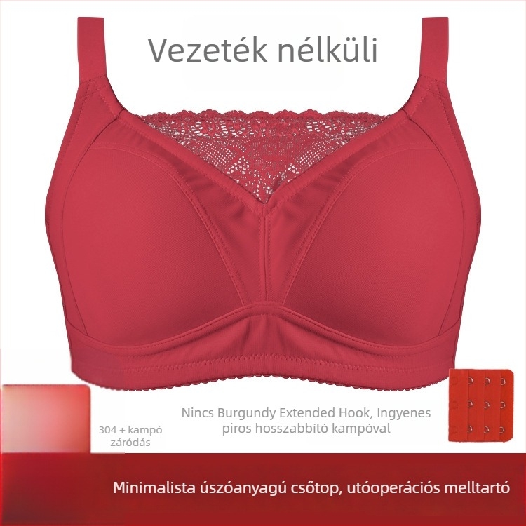 Szilikon postoperatív protézis melltartó, csipkés vékony fazon, varrás nélküli, diagonális zseb a protézishoz, acélgyűrű nélkül, vállpánt nélkül