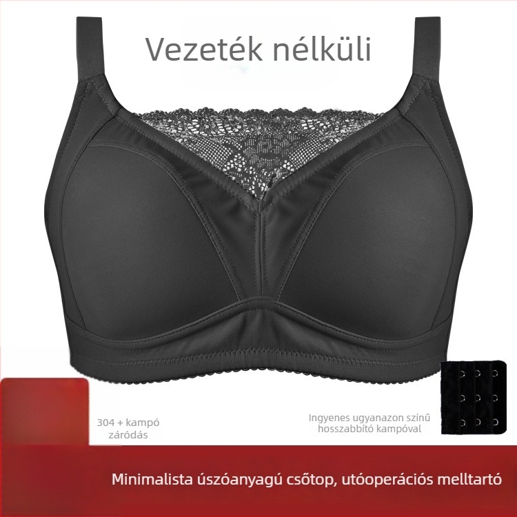 Szilikon postoperatív protézis melltartó, csipkés vékony fazon, varrás nélküli, diagonális zseb a protézishoz, acélgyűrű nélkül, vállpánt nélkül