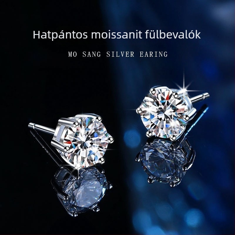 S925 ezüst Moissanit fülbevalók, hatszögű foglalatban, 0,5–3 ct
