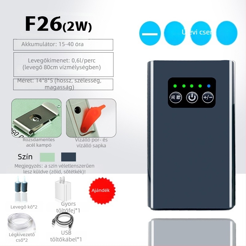 Horgászatra szánt oxigénpumpa – vízálló, USB töltés, hordozható és kompakt; Márka: Very strong; Import: Nem; Tömeg: Kérjen tájékoztatást az ügyfélszolgálattól