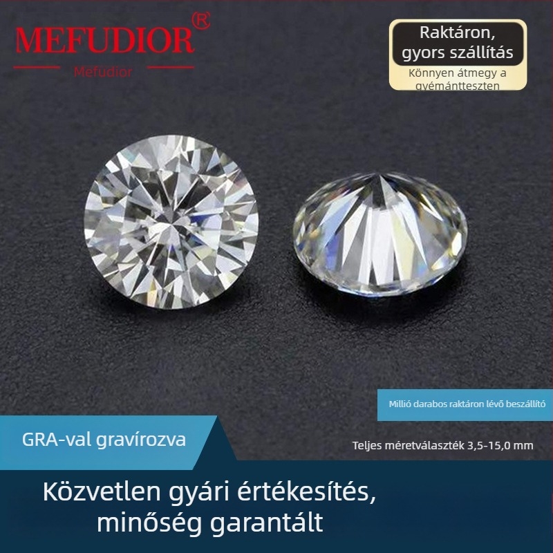 Kör alakú moissanit szabad kő – nyolc szív nyolc nyíl vágás, fehér, 3,5–15 mm, gyűrűbe foglaláshoz