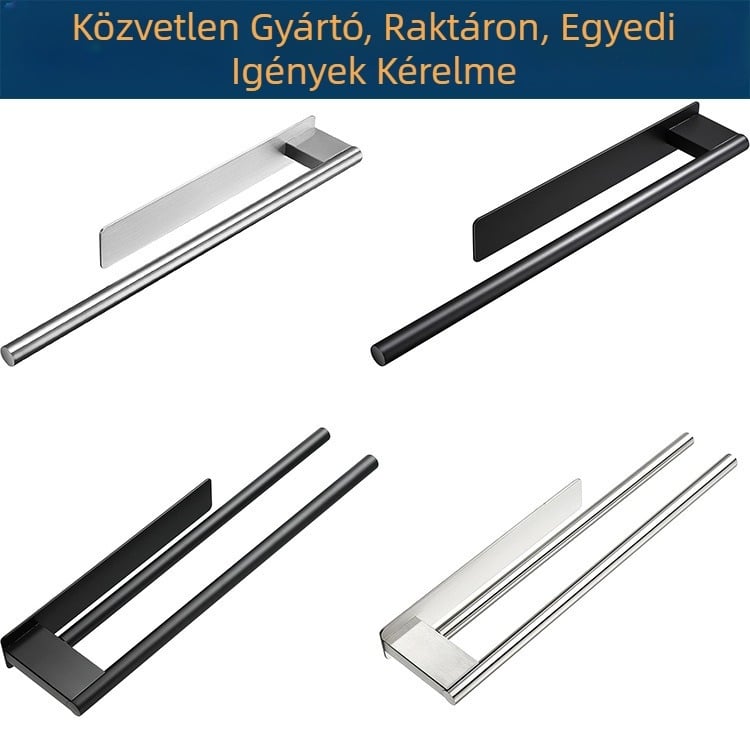 Rozsdamentes acél törölközőtartó, falra szerelhető, öntapadós, egyrúd és kétsrúd kivitel, modern minimalist dizájn, teherbírás 10 kg