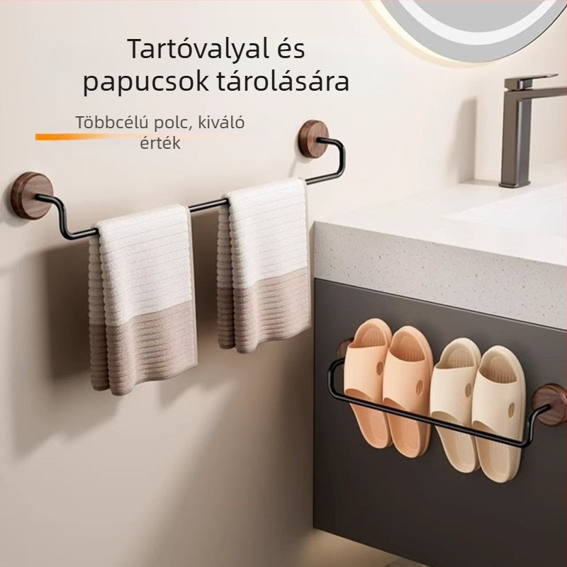 Fali törölközőtartó alacsony széntartalmú acélból, matt felülettel, egyrudas, fúrás nélküli szerelés, teherbírás 10 kg