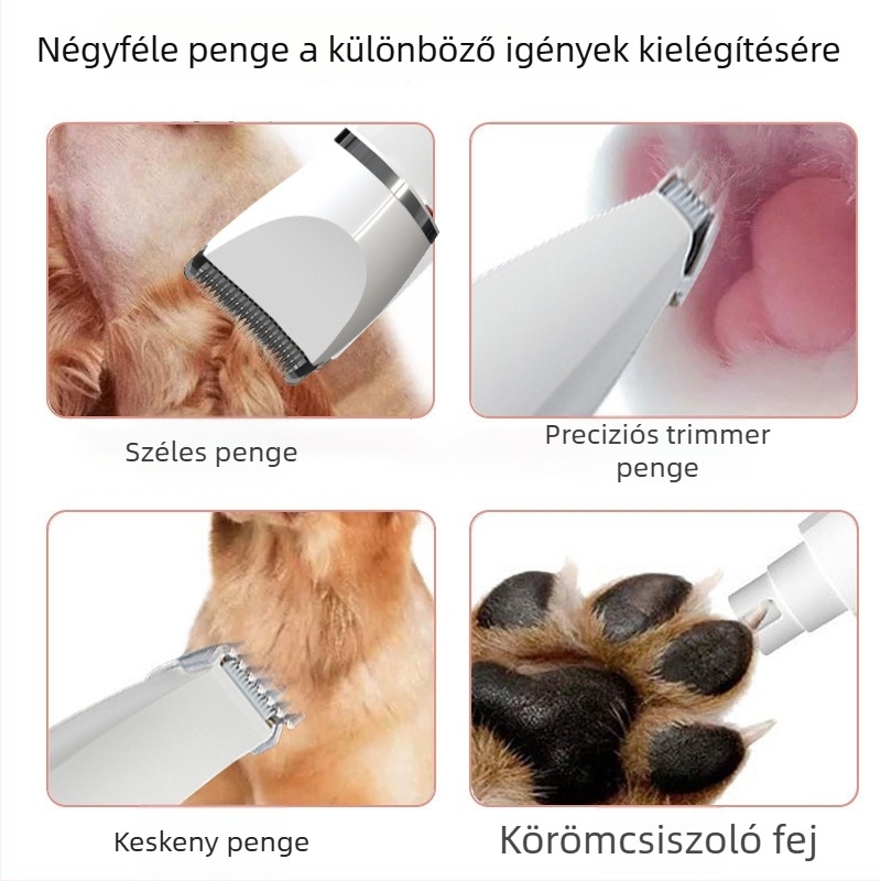 4-in-1 kisállatgondozó készlet: elektromos kutyavágó, mancs szőrtrimelő, elektromos körömcsiszoló macskáknak, ápolási készlet