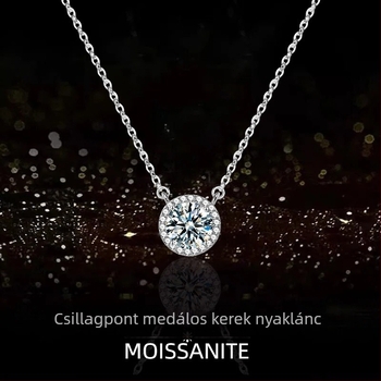 925 ezüst nyaklánc geometriai medállal és moissanittal, kereszt lánccal, könnyed luxus stílus