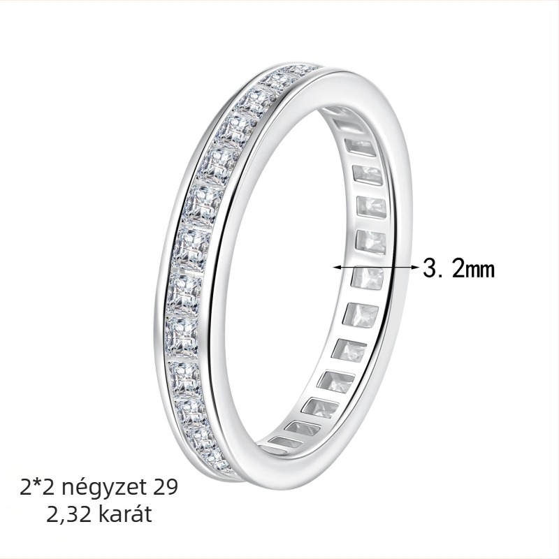 New Deyi S925 ezüst Moissanit gyűrű nőknek, négyzetes sor, geometriai minimalist dizájn