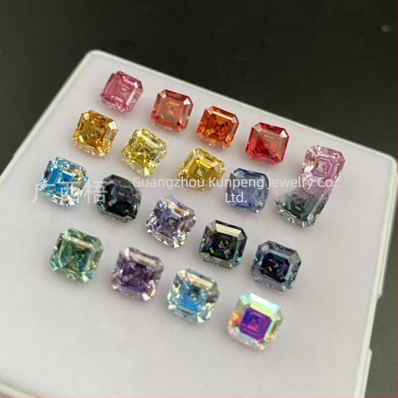 Színes moissanit, négyzet alakú Asscher vágás, szabad kő GRA tanúsítvánnyal