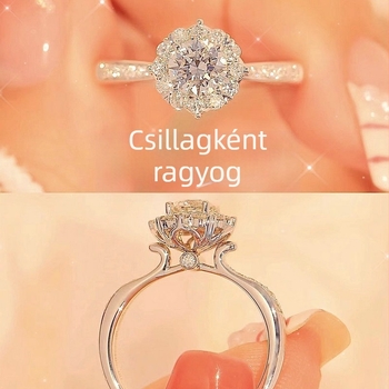 Moissanit gyűrű eljegyzésre, sterling ezüstből, csillaggalaxis motívummal, egyedi divat dizájn
