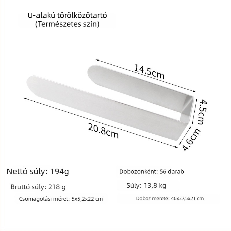 304 rozsdamentes acél papírtörlő tartó, matt felület, fúrás nélküli rögzítés erős ragasztóval, 1 szint, teherbírás 5 kg