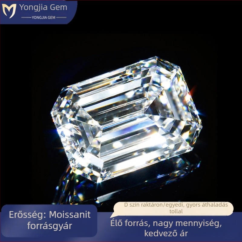 Moissanit emerald-cut, D színű, téglalap alakú, tompított élű, szintetikus szilícium-karbid