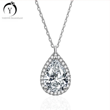 925 ezüst nyaklánc teardrop alakú moissanite medállal, keresztlánc stílusban, hossz 41–50 cm
