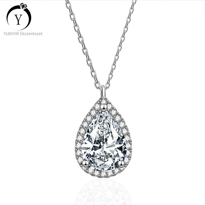 925 ezüst nyaklánc teardrop alakú moissanite medállal, keresztlánc stílusban, hossz 41–50 cm