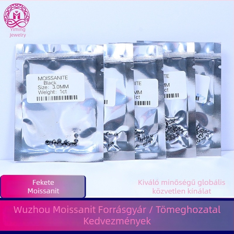 Kör alakú fekete moissanit, szabad kő, 0,9–3 mm, magas minőségű, 1 karát, 1 darabos csomag