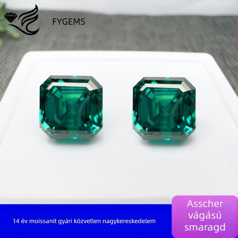 Moissanit smaragdzöld, Asscher vágás, laisvas kő, GRA tanúsítvány