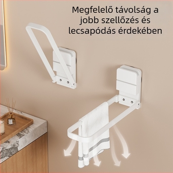 Törölközőtartó szívócsésze a fürdőszobába, falra szerelhető, összecsukható, egyszerű modern stílus, 1 réteg, teherbírás 5 kg
