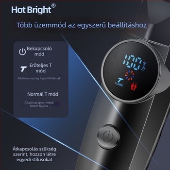 Digitális kijelzős elektromos hajvágó, beépített 1200–2000 mAh-s akkumulátor, rozsdamentes acél pengék, kefés motor