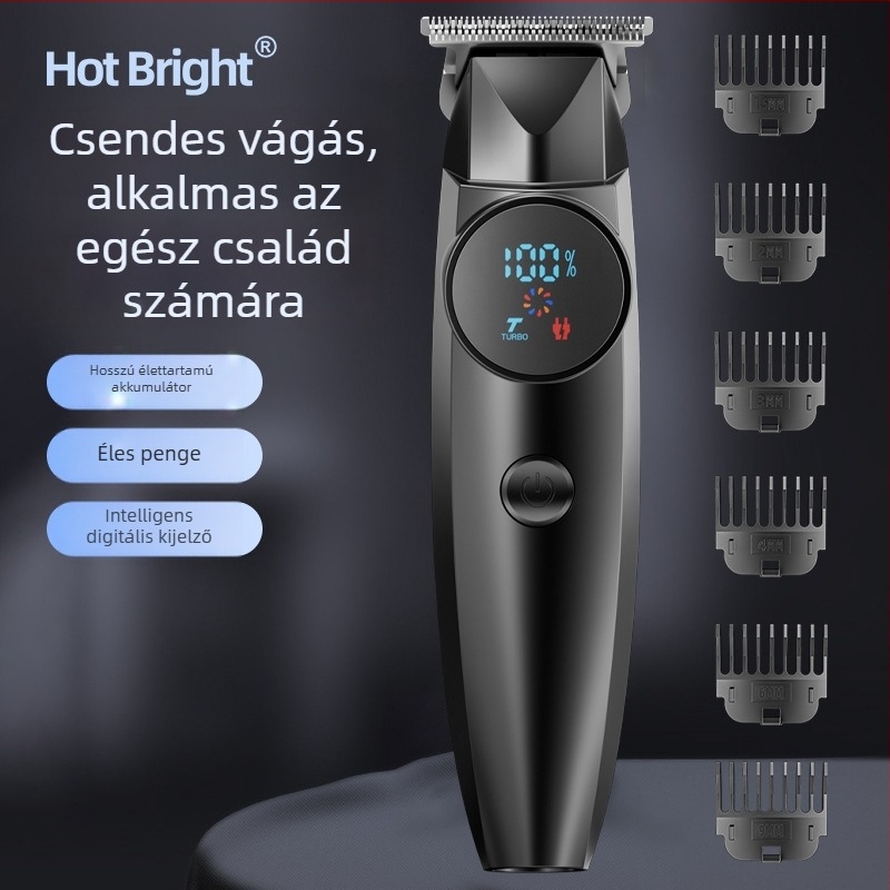 Digitális kijelzős elektromos hajvágó, beépített 1200–2000 mAh-s akkumulátor, rozsdamentes acél pengék, kefés motor
