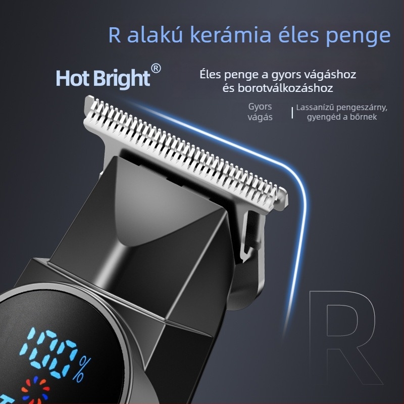 Digitális kijelzős elektromos hajvágó, beépített 1200–2000 mAh-s akkumulátor, rozsdamentes acél pengék, kefés motor