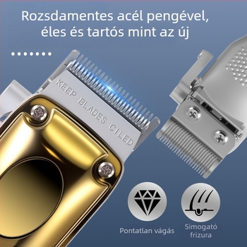 Elektromos hajvágó beépített 1000–1200 mAh-s akkumulátorral, leválasztható, mosható rozsdamentes acél penge, Brushed motor, töltési típus